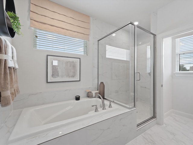9221 Washington Hts, Houston, TX 77063 - bathroom with a garden tub, a marble finish shower, and marble finish flooring