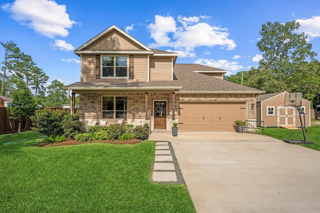 16997 White Birch Ln, Conroe, TX 77385 - view of front of property featuring brick siding, a garage, a shingled roof, and driveway