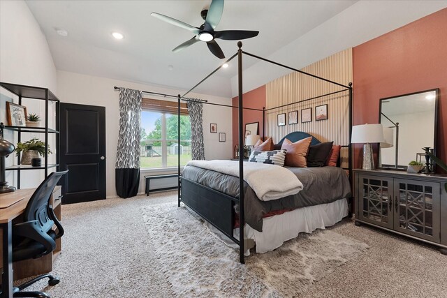 16997 White Birch Ln, Conroe, TX 77385 - carpeted bedroom featuring an office area, ceiling fan, and recessed lighting