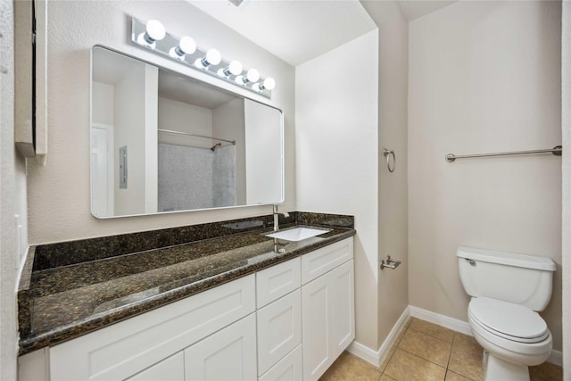 2255 Braeswood Park Dr Unit 105, Houston, TX 77030 - bathroom with vanity, toilet, tile patterned floors, baseboards, and a shower