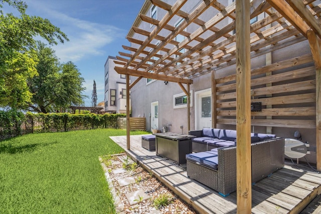 1814 Rosalie St, Houston, TX 77004 - wooden deck with a pergola and an outdoor living space with a fire pit