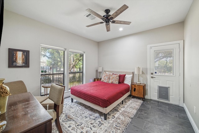 1814 Rosalie St, Houston, TX 77004 - bedroom with recessed lighting, dark stone finish floors, and a ceiling fan