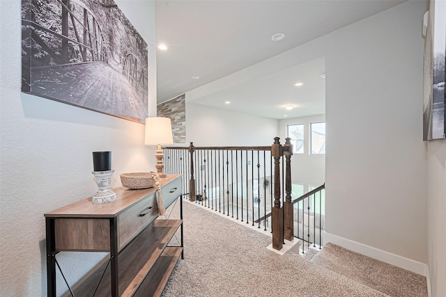 3415 Sicily Island Ln, Katy, TX 77494 - hall with carpet, an upstairs landing, baseboards, and recessed lighting