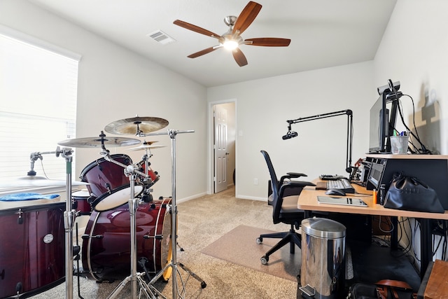 3519 Barkers Run Dr, Houston, TX 77084 - home office with a ceiling fan, carpet, and baseboards