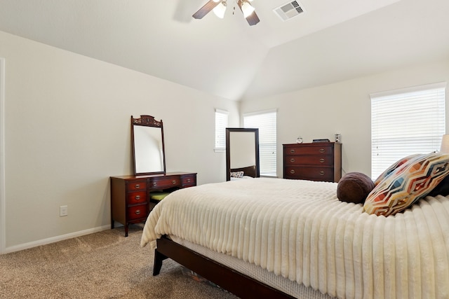 3519 Barkers Run Dr, Houston, TX 77084 - bedroom with vaulted ceiling, baseboards, carpet floors, and a ceiling fan