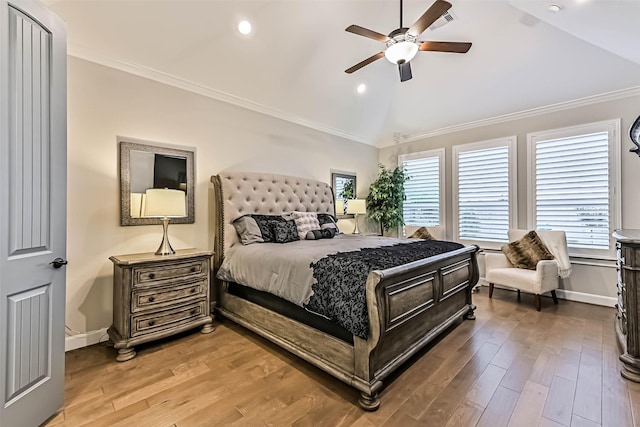 1939 Heather Canyon Dr, Pearland, TX 77089 - bedroom featuring vaulted ceiling, crown molding, light wood-style flooring, baseboards, and recessed lighting
