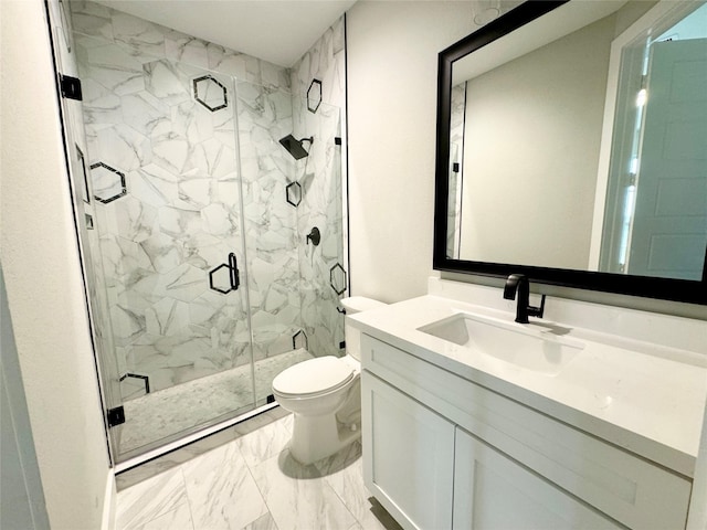 197 Sandpiper Dr, New Waverly, TX 77358 - full bathroom featuring marble look tiles, vanity, toilet, and a marble finish shower