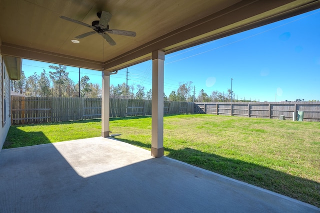 15307 Oakheath Colony Ln, Houston, TX 77044 - fenced backyard featuring ceiling fan and a patio