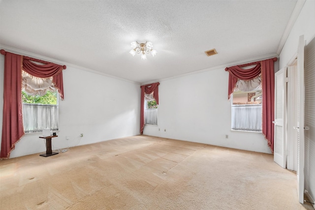 15118 Terrace Oaks Dr, Houston, TX 77068 - carpeted empty room featuring ornamental molding, healthy amount of natural light, and a textured ceiling