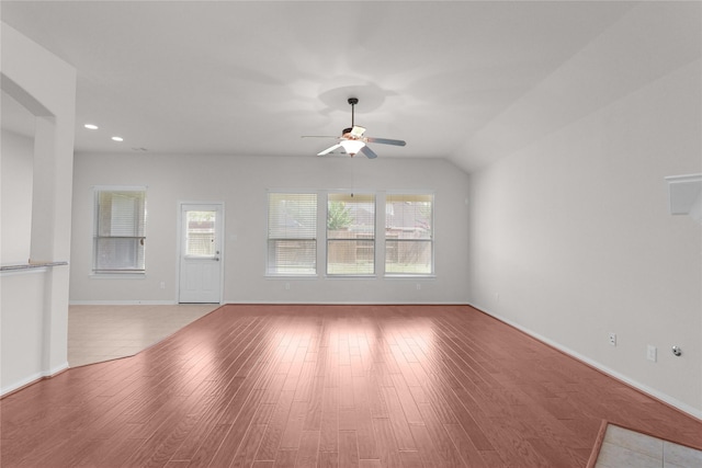 13406 Georgia Hollow Ct, Rosharon, TX 77583 - unfurnished living room with a ceiling fan, light wood-style floors, recessed lighting, and baseboards