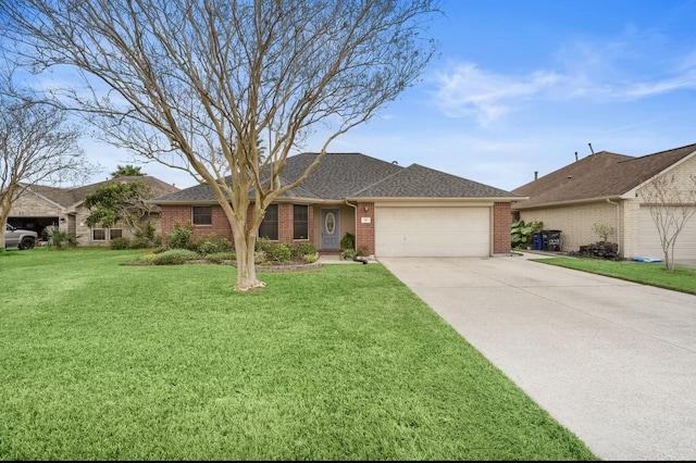 317 Green Isle Ave, Dickinson, TX 77539 - single story home with an attached garage, brick siding, a front lawn, concrete driveway, and a shingled roof
