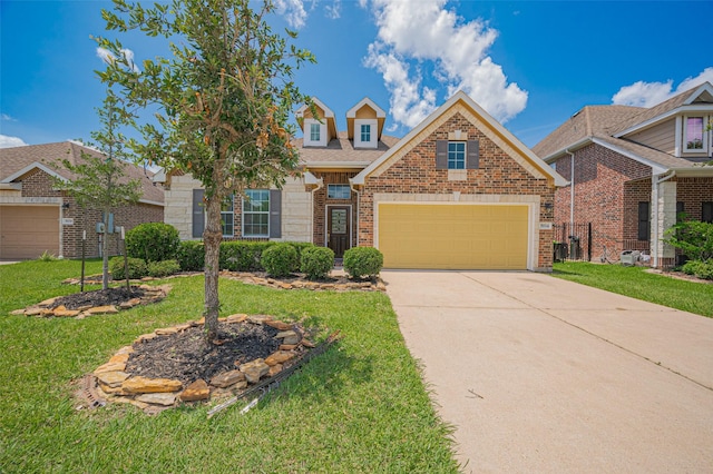 3934 Medici Ct, Missouri City, TX 77459 - traditional home with a front yard, driveway, a garage, and brick siding