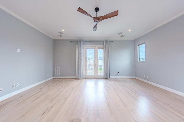 1205 Sampson St, Houston, TX 77003 - spare room with plenty of natural light, ceiling fan, crown molding, light wood-style floors, and recessed lighting