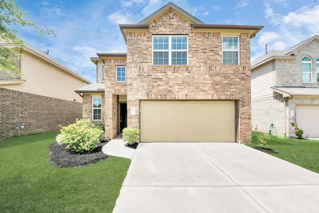 24810 Puccini Pl, Katy, TX 77493 - traditional-style home with brick siding, driveway, an attached garage, and a front yard