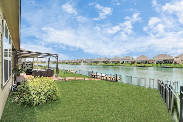 24810 Puccini Pl, Katy, TX 77493 - view of yard featuring a water view, a residential view, and a covered hot tub