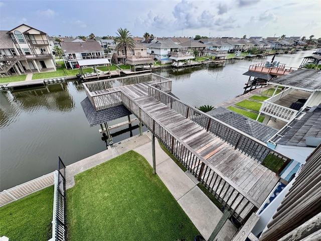 1177 Sailfish St, Bayou Vista, TX 77563 - dock area featuring a water view, a residential view, and a lawn