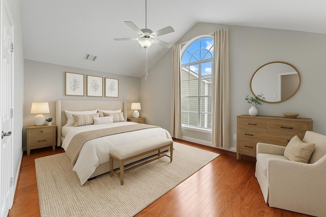 1646 W 13th St, Houston, TX 77008 - bedroom featuring vaulted ceiling, wood finished floors, and ceiling fan