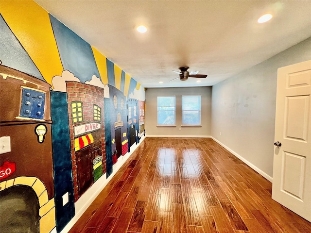 5302 Treaschwig Rd, Spring, TX 77373 - unfurnished living room with ceiling fan, baseboards, wood finished floors, and recessed lighting