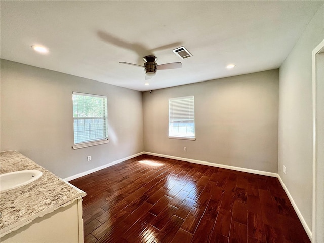 5302 Treaschwig Rd, Spring, TX 77373 - unfurnished room with ceiling fan, dark wood-style flooring, baseboards, and recessed lighting