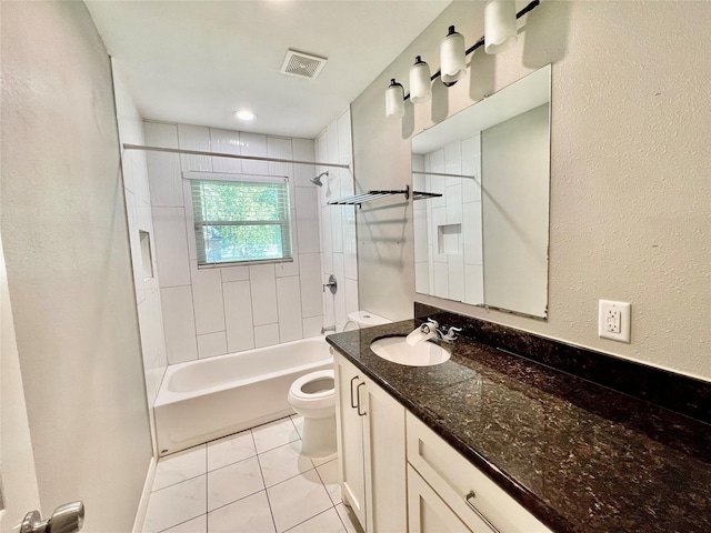 5302 Treaschwig Rd, Spring, TX 77373 - full bathroom with toilet, vanity, tile patterned floors, and bathtub / shower combination