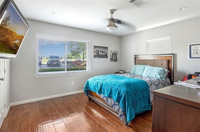 5302 Treaschwig Rd, Spring, TX 77373 - bedroom with baseboards, wood finished floors, a ceiling fan, and recessed lighting