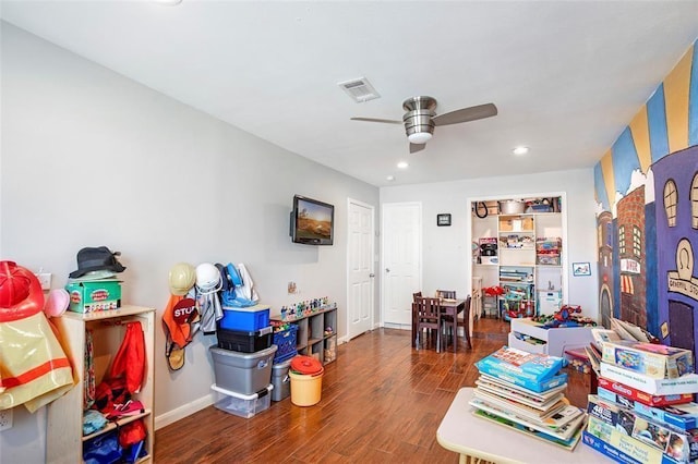 5302 Treaschwig Rd, Spring, TX 77373 - playroom featuring ceiling fan, wood finished floors, baseboards, and recessed lighting