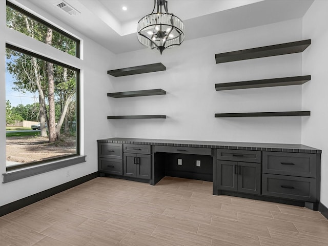 17107 Alara Dr, Splendora, TX 77372 - unfurnished office with baseboards, a chandelier, recessed lighting, and light wood-style floors