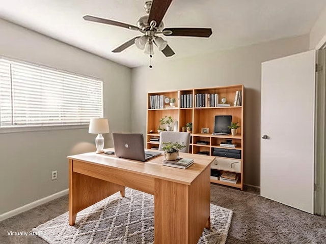 6930 Caddo Lake Ln, Houston, TX 77083 - home office with dark carpet and ceiling fan