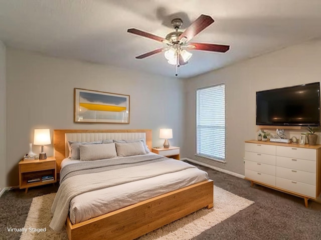 6930 Caddo Lake Ln, Houston, TX 77083 - bedroom featuring dark carpet and ceiling fan