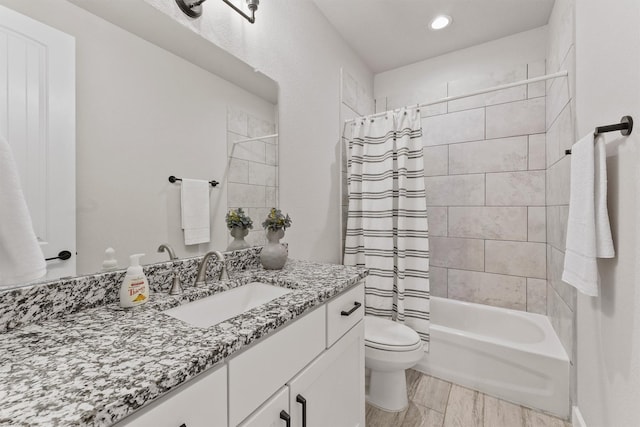 4215 Wooded Isle Way, Fulshear, TX 77441 - full bath with vanity, toilet, shower / bath combination with curtain, recessed lighting, and wood finished floors