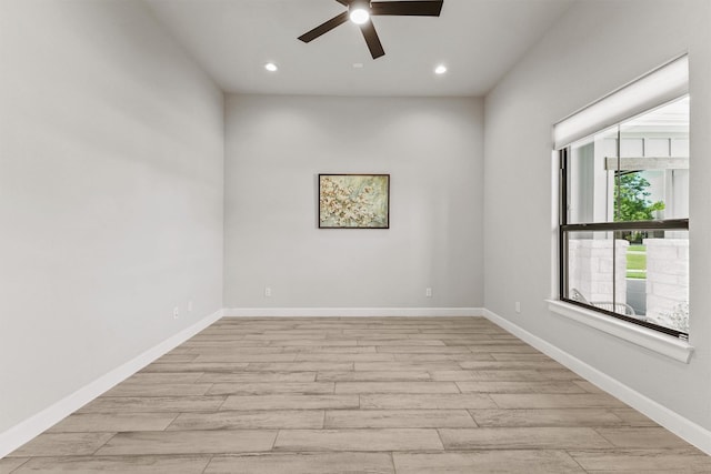 4215 Wooded Isle Way, Fulshear, TX 77441 - unfurnished room featuring ceiling fan, light wood-style floors, recessed lighting, and baseboards