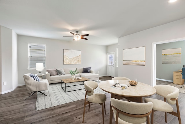 4438 Stephanie Park Ln, Conroe, TX 77304 - dining room with wood finished floors and a ceiling fan
