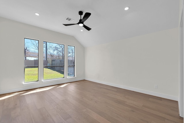 23135 Tranquil Springs Ln, Katy, TX 77494 - bonus room featuring vaulted ceiling, wood finished floors, recessed lighting, baseboards, and a ceiling fan