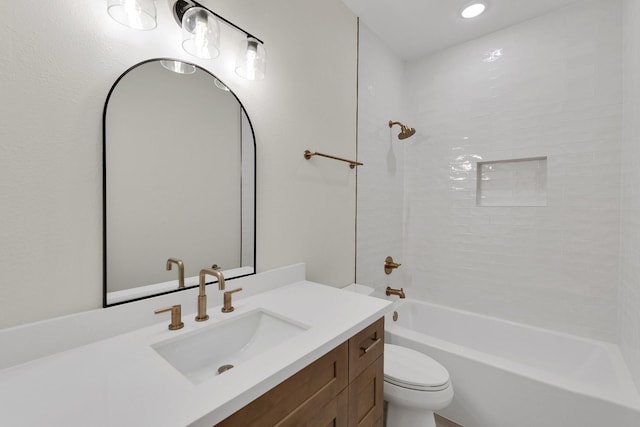 23135 Tranquil Springs Ln, Katy, TX 77494 - full bathroom with toilet, vanity, shower / bathtub combination, and recessed lighting