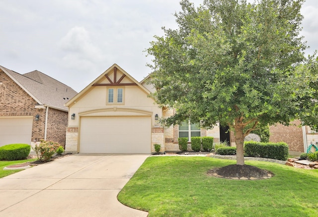 8823 Leaning Hollow Ln, Spring, TX 77379 - view of front of house with driveway, a front lawn, and stucco siding