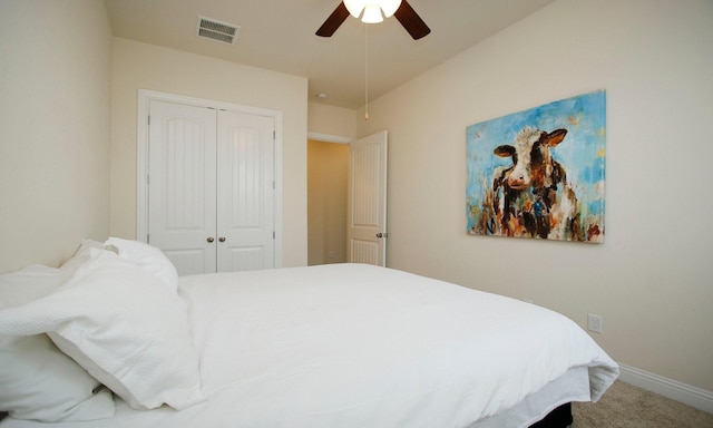 8823 Leaning Hollow Ln, Spring, TX 77379 - carpeted bedroom with a closet and a ceiling fan