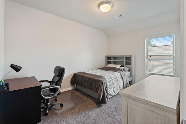235 Crest Edge St, Montgomery, TX 77316 - carpeted bedroom featuring an office area, baseboards, and vaulted ceiling