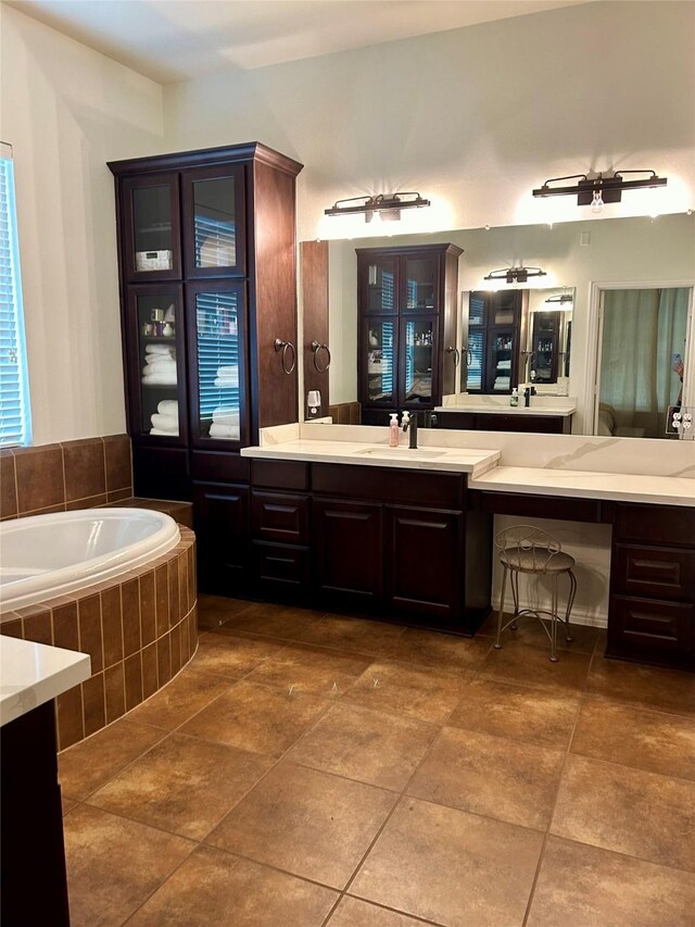 15127 Turquoise Mist Dr, Cypress, TX 77433 - full bathroom with a garden tub, vanity, and tile patterned floors