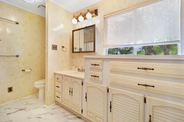 12 Walker Trl, Huntsville, TX 77320 - bathroom with vanity, toilet, and crown molding