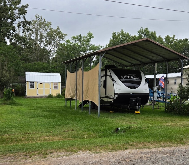 100 St Croix Dr, Point Blank, TX 77364 - view of car parking featuring a carport and a storage shed