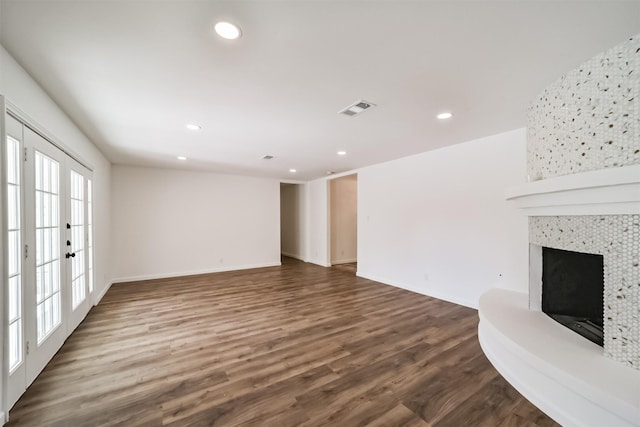 2742 Triway Ln, Houston, TX 77043 - unfurnished living room with recessed lighting, dark wood finished floors, a fireplace, and baseboards