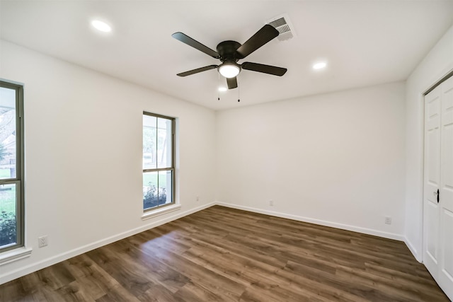 2742 Triway Ln, Houston, TX 77043 - spare room featuring dark wood-type flooring, ceiling fan, baseboards, and recessed lighting
