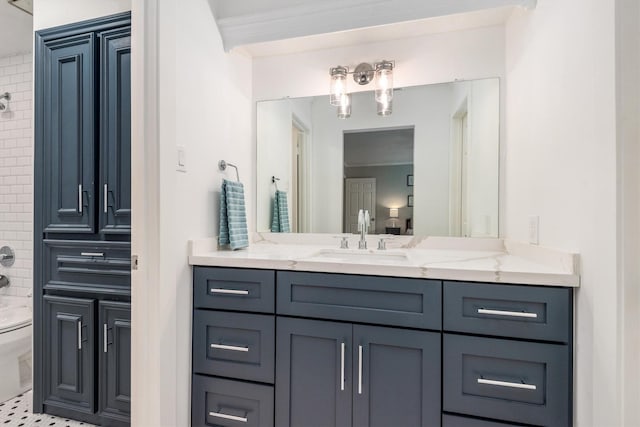 9410 Windrush Dr, Spring, TX 77379 - bathroom featuring vanity, shower / washtub combination, and toilet