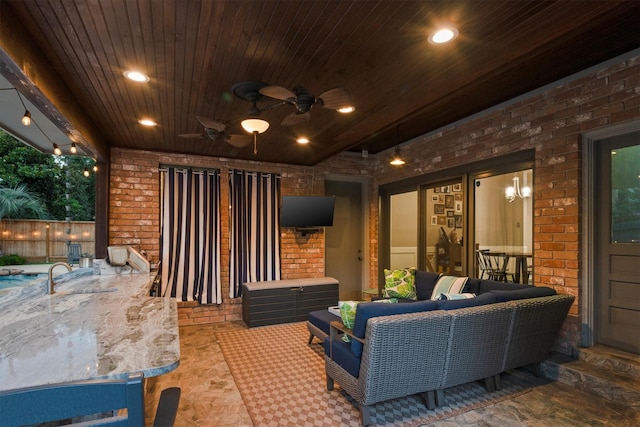 9410 Windrush Dr, Spring, TX 77379 - view of patio with an outdoor living space, a sink, and a ceiling fan