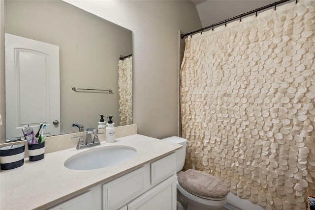 2978 Vintage Park Ln, Pearland, TX 77584 - full bathroom with toilet, vanity, and curtained shower