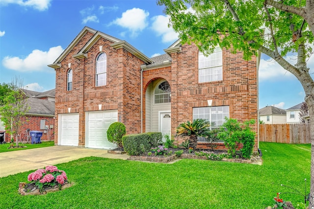 14203 Coveney Dr, Houston, TX 77090 - traditional home featuring an attached garage, concrete driveway, and brick siding