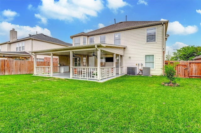 14203 Coveney Dr, Houston, TX 77090 - rear view of property with ceiling fan, a patio, and cooling unit