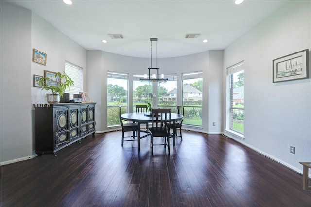 6219 Mound Airy Ct, Sugar Land, TX 77479 - dining space featuring dark wood-style flooring, a chandelier, and recessed lighting