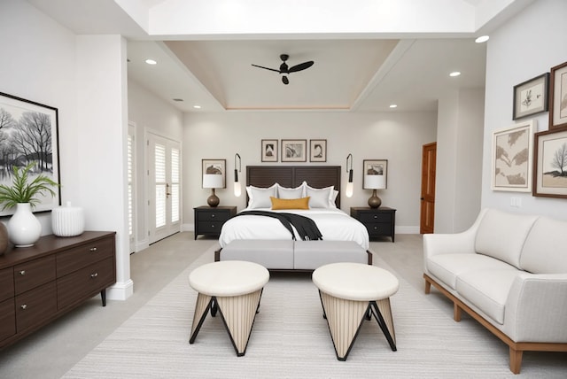 504 High Meadow Ranch Dr, Magnolia, TX 77355 - bedroom featuring light carpet, recessed lighting, and a raised ceiling
