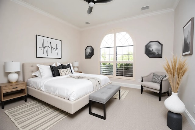 504 High Meadow Ranch Dr, Magnolia, TX 77355 - carpeted bedroom featuring ornamental molding and a ceiling fan